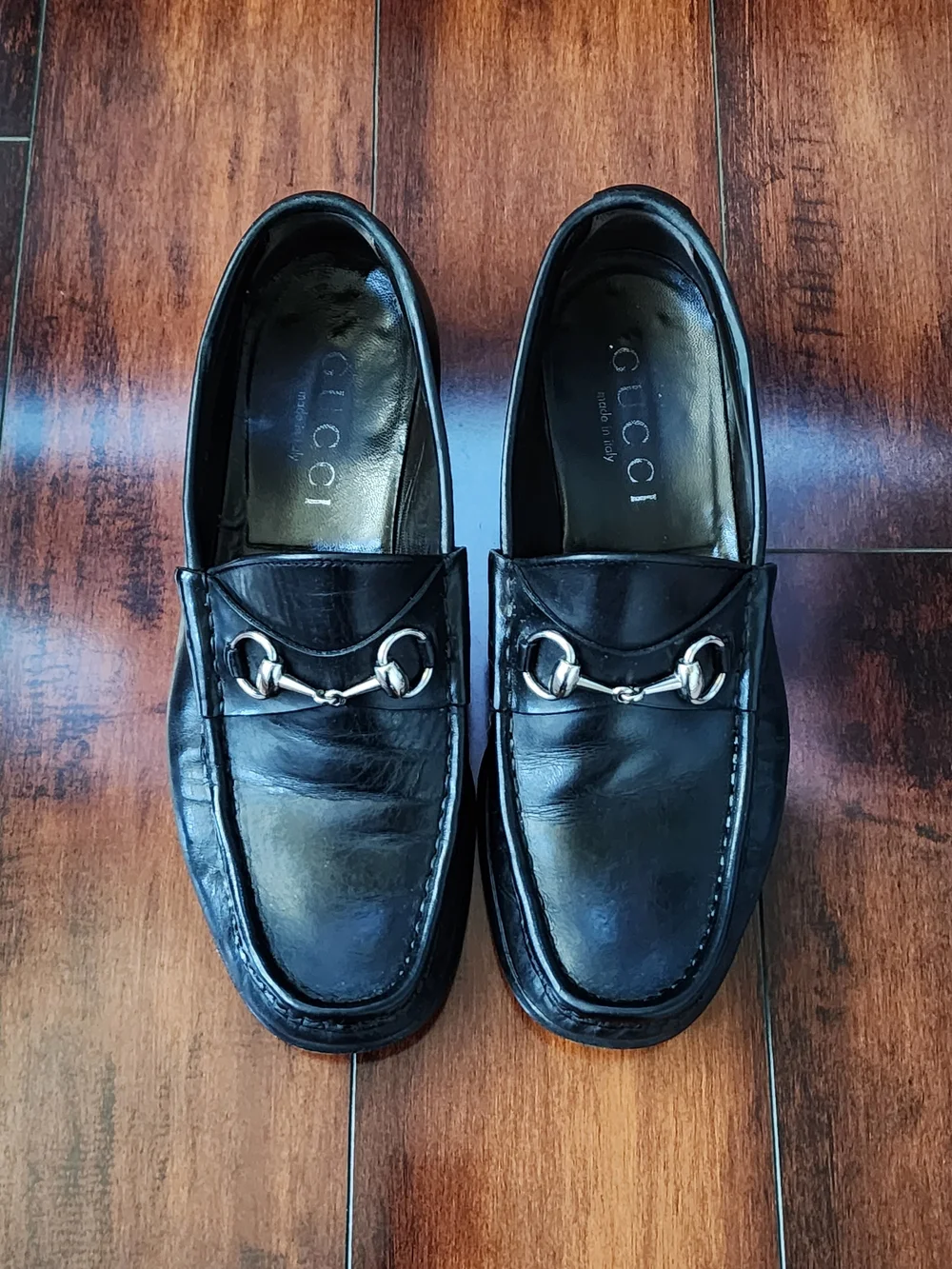 Gucci Vintage Men's Horsebit Loafers Black Leather Made in Italy US 9D